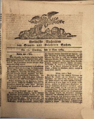 Berlinische Nachrichten von Staats- und gelehrten Sachen Dienstag 8. Mai 1764