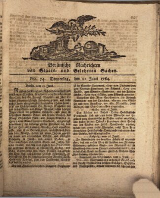 Berlinische Nachrichten von Staats- und gelehrten Sachen Donnerstag 21. Juni 1764