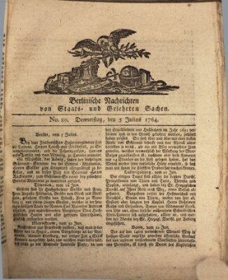 Berlinische Nachrichten von Staats- und gelehrten Sachen Donnerstag 5. Juli 1764