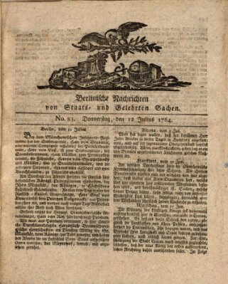 Berlinische Nachrichten von Staats- und gelehrten Sachen Donnerstag 12. Juli 1764