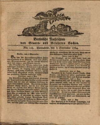 Berlinische Nachrichten von Staats- und gelehrten Sachen Samstag 8. September 1764