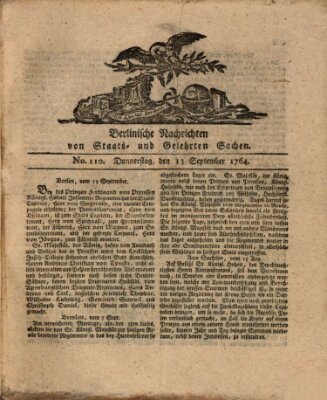 Berlinische Nachrichten von Staats- und gelehrten Sachen Donnerstag 13. September 1764