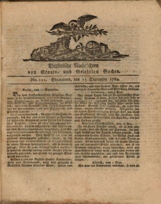 Berlinische Nachrichten von Staats- und gelehrten Sachen Samstag 15. September 1764