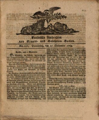 Berlinische Nachrichten von Staats- und gelehrten Sachen Donnerstag 27. September 1764