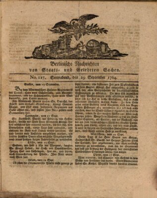 Berlinische Nachrichten von Staats- und gelehrten Sachen Samstag 29. September 1764