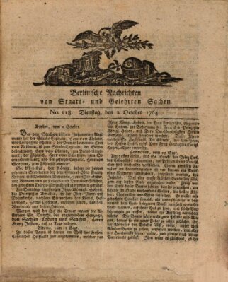 Berlinische Nachrichten von Staats- und gelehrten Sachen Dienstag 2. Oktober 1764