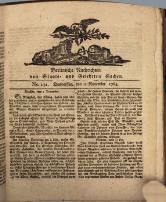 Berlinische Nachrichten von Staats- und gelehrten Sachen Donnerstag 1. November 1764