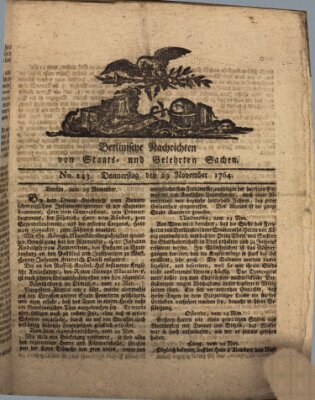 Berlinische Nachrichten von Staats- und gelehrten Sachen Donnerstag 29. November 1764