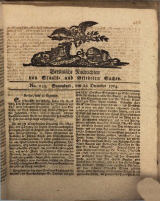 Berlinische Nachrichten von Staats- und gelehrten Sachen Samstag 22. Dezember 1764