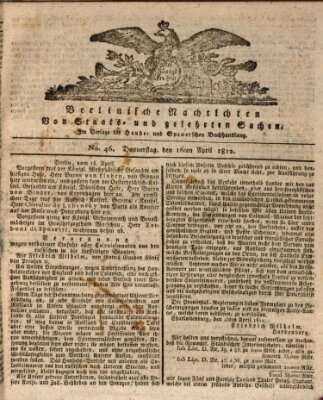 Berlinische Nachrichten von Staats- und gelehrten Sachen Donnerstag 16. April 1812