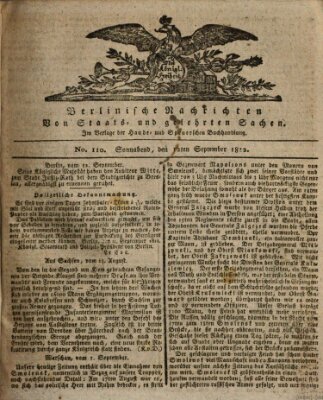 Berlinische Nachrichten von Staats- und gelehrten Sachen Samstag 12. September 1812