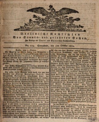 Berlinische Nachrichten von Staats- und gelehrten Sachen Samstag 3. Oktober 1812