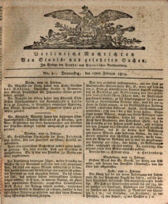 Berlinische Nachrichten von Staats- und gelehrten Sachen Donnerstag 18. Februar 1813