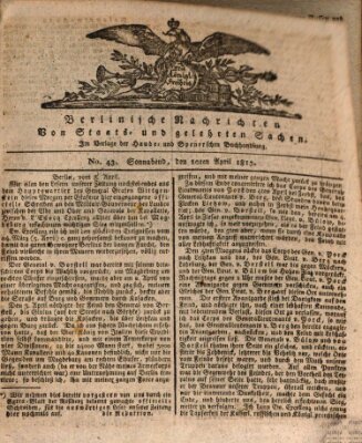 Berlinische Nachrichten von Staats- und gelehrten Sachen Samstag 10. April 1813