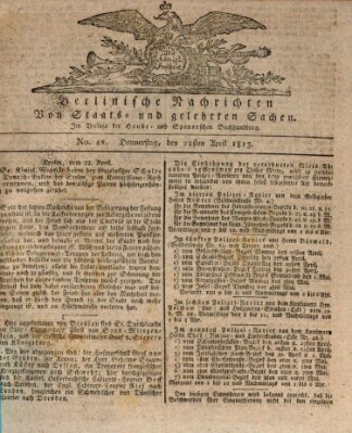 Berlinische Nachrichten von Staats- und gelehrten Sachen Donnerstag 22. April 1813