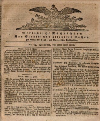 Berlinische Nachrichten von Staats- und gelehrten Sachen Donnerstag 10. Juni 1813