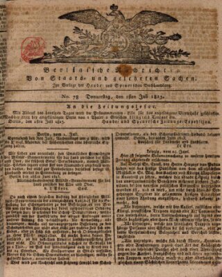 Berlinische Nachrichten von Staats- und gelehrten Sachen Donnerstag 1. Juli 1813