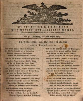 Berlinische Nachrichten von Staats- und gelehrten Sachen Dienstag 3. August 1813