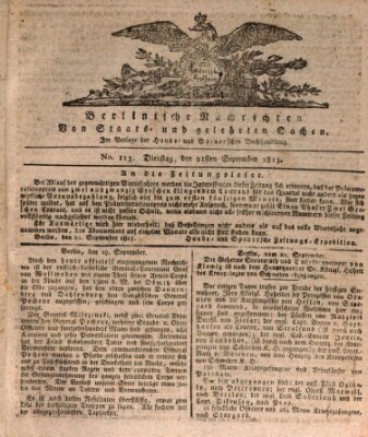 Berlinische Nachrichten von Staats- und gelehrten Sachen Dienstag 21. September 1813