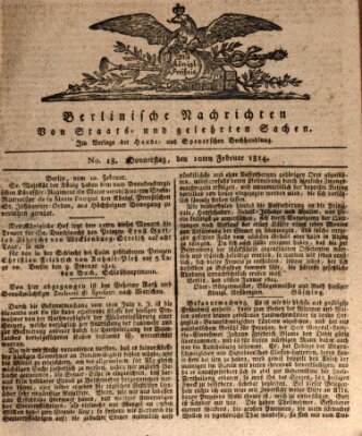 Berlinische Nachrichten von Staats- und gelehrten Sachen Donnerstag 10. Februar 1814