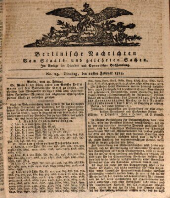 Berlinische Nachrichten von Staats- und gelehrten Sachen Dienstag 22. Februar 1814