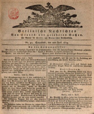 Berlinische Nachrichten von Staats- und gelehrten Sachen Samstag 2. April 1814