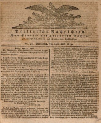 Berlinische Nachrichten von Staats- und gelehrten Sachen Donnerstag 14. April 1814