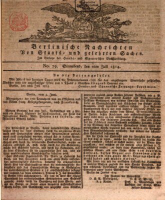 Berlinische Nachrichten von Staats- und gelehrten Sachen Samstag 2. Juli 1814