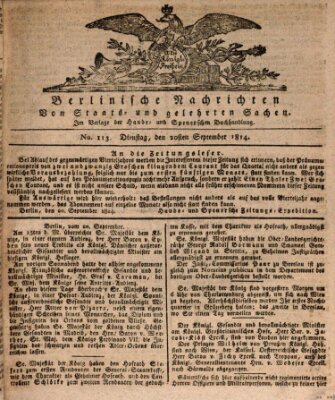 Berlinische Nachrichten von Staats- und gelehrten Sachen Dienstag 20. September 1814