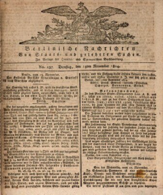 Berlinische Nachrichten von Staats- und gelehrten Sachen Dienstag 15. November 1814