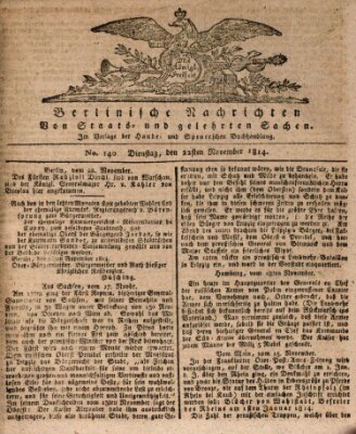 Berlinische Nachrichten von Staats- und gelehrten Sachen Dienstag 22. November 1814