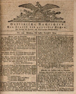 Berlinische Nachrichten von Staats- und gelehrten Sachen Dienstag 29. November 1814