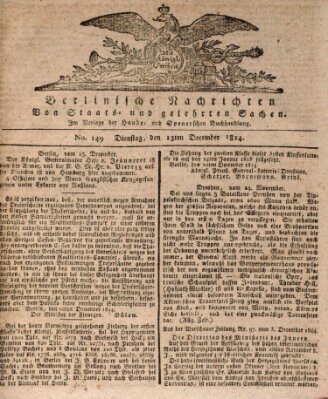 Berlinische Nachrichten von Staats- und gelehrten Sachen Dienstag 13. Dezember 1814