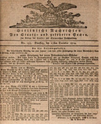 Berlinische Nachrichten von Staats- und gelehrten Sachen Dienstag 27. Dezember 1814