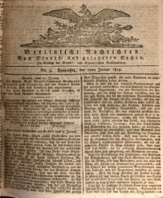 Berlinische Nachrichten von Staats- und gelehrten Sachen Donnerstag 12. Januar 1815