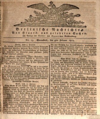 Berlinische Nachrichten von Staats- und gelehrten Sachen Samstag 4. Februar 1815