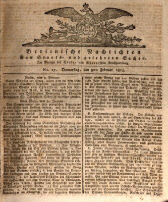 Berlinische Nachrichten von Staats- und gelehrten Sachen Donnerstag 9. Februar 1815