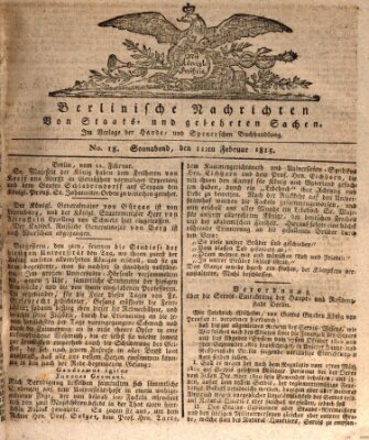 Berlinische Nachrichten von Staats- und gelehrten Sachen Samstag 11. Februar 1815