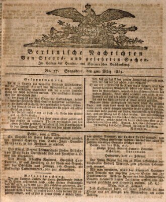 Berlinische Nachrichten von Staats- und gelehrten Sachen Samstag 4. März 1815