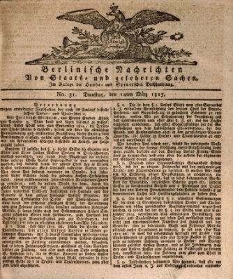 Berlinische Nachrichten von Staats- und gelehrten Sachen Dienstag 14. März 1815