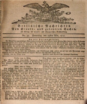 Berlinische Nachrichten von Staats- und gelehrten Sachen Donnerstag 23. März 1815