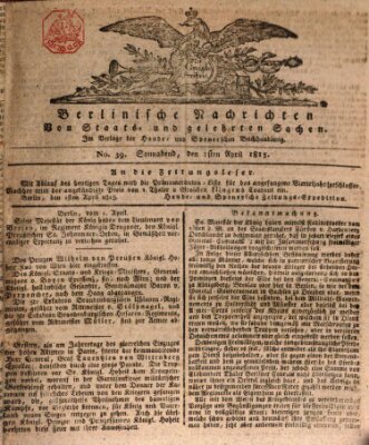 Berlinische Nachrichten von Staats- und gelehrten Sachen Samstag 1. April 1815