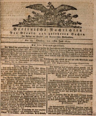 Berlinische Nachrichten von Staats- und gelehrten Sachen Dienstag 20. Juni 1815