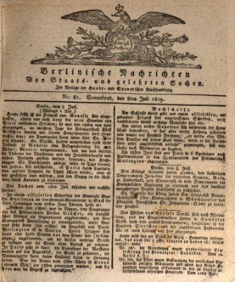 Berlinische Nachrichten von Staats- und gelehrten Sachen Samstag 8. Juli 1815