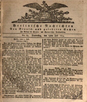 Berlinische Nachrichten von Staats- und gelehrten Sachen Donnerstag 13. Juli 1815