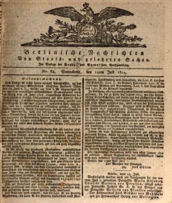 Berlinische Nachrichten von Staats- und gelehrten Sachen Samstag 15. Juli 1815