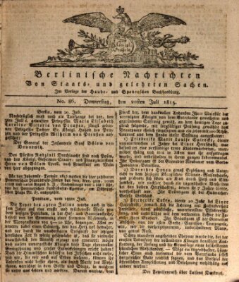 Berlinische Nachrichten von Staats- und gelehrten Sachen Donnerstag 20. Juli 1815