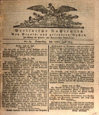 Berlinische Nachrichten von Staats- und gelehrten Sachen Donnerstag 27. Juli 1815