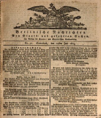 Berlinische Nachrichten von Staats- und gelehrten Sachen Samstag 29. Juli 1815