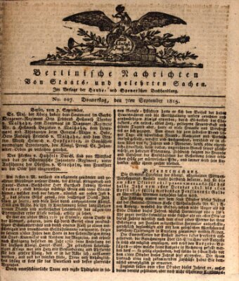 Berlinische Nachrichten von Staats- und gelehrten Sachen Donnerstag 7. September 1815